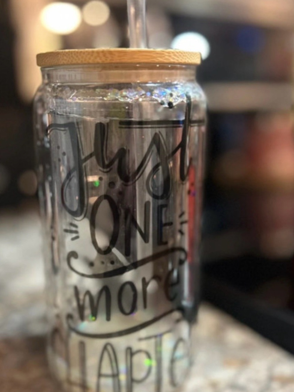 Holographic Travel Tumbler with Bamboo Lid - 'Just One More Chapter'